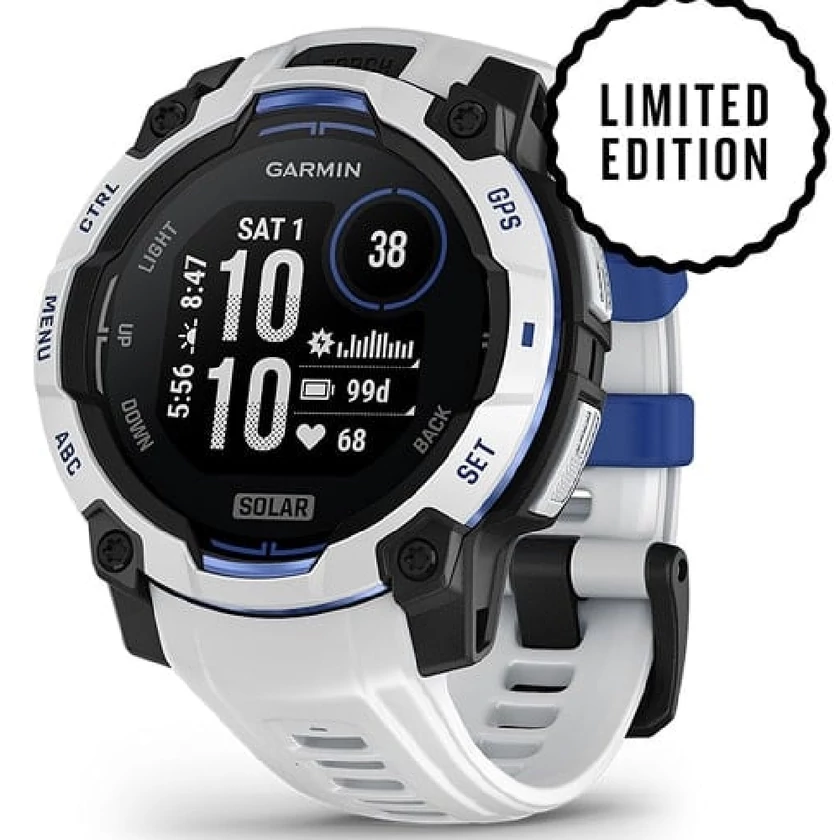 Garmin Instinct 3, 45mm Solar, homokkő, homokkő/kék szilikon szíjjal (Limited Edition) - 010-02934-03
