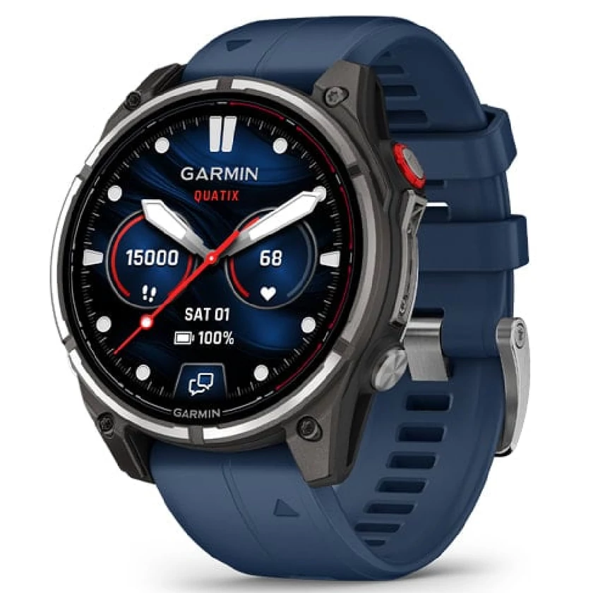 Garmin Quatix 8 Pro – 47 mm, AMOLED, Sapphire Titanium, captain blue szilikon szíjjal (ED XD) - 010-03198-51