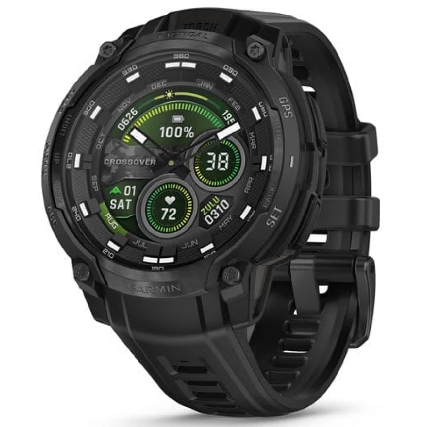 Garmin Instinct Crossover Solar AMOLED – Tactical fekete, fekete szilikon szíjjal - 010-03398-02
