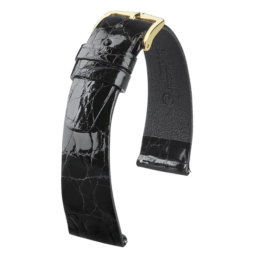 Hirsch fekete kajmán bőr óraszíj  16mm - Prestige L - 02208050-1-16