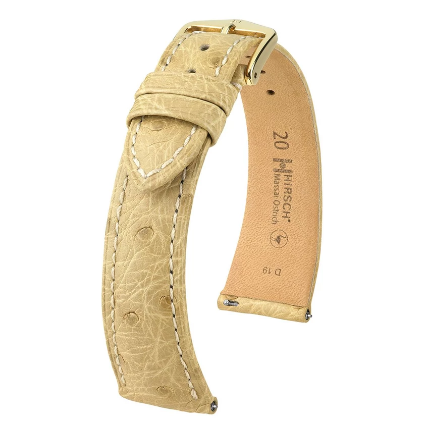 Hirsch bézs strucc bőr óraszíj  18mm - Massai Ostrich L - 04262090-1-18