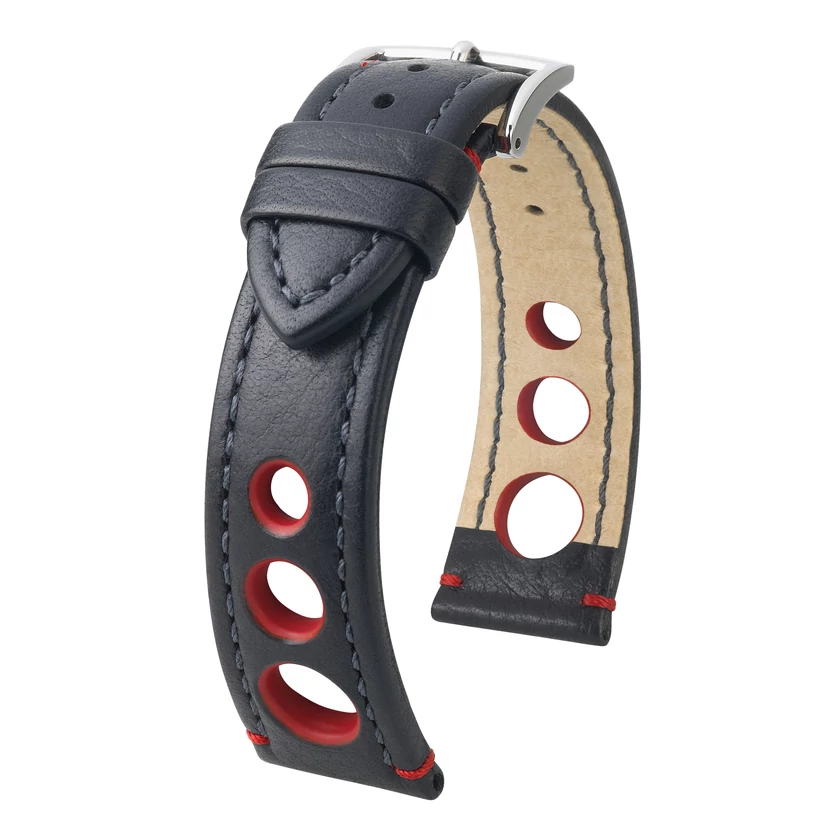Hirsch fekete borjú bőr óraszíj  20mm - Rally L - 05102052-2-20