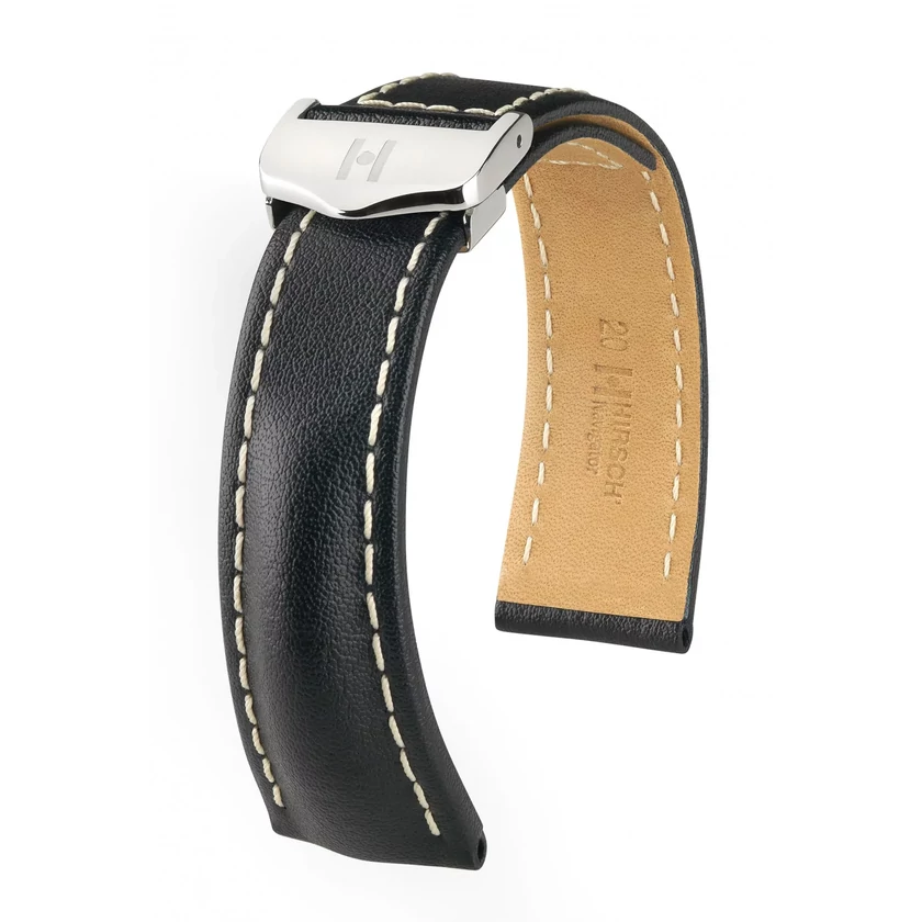 Hirsch fekete borjú bőr óraszíj  24mm - Navigator - no buckle - 07002450-0-2420