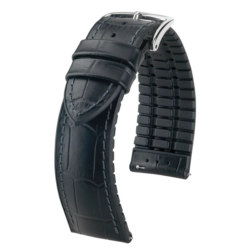 Hirsch fekete borjú bőr/ kaucsuk óraszíj  22mm - Paul L - 0925028050-2-22