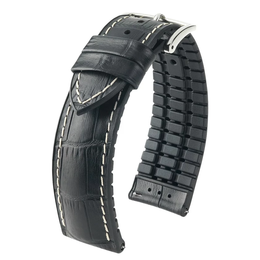 Hirsch fekete borjú bőr/ kaucsuk óraszíj  24mm - George L - 0925128050-2-24