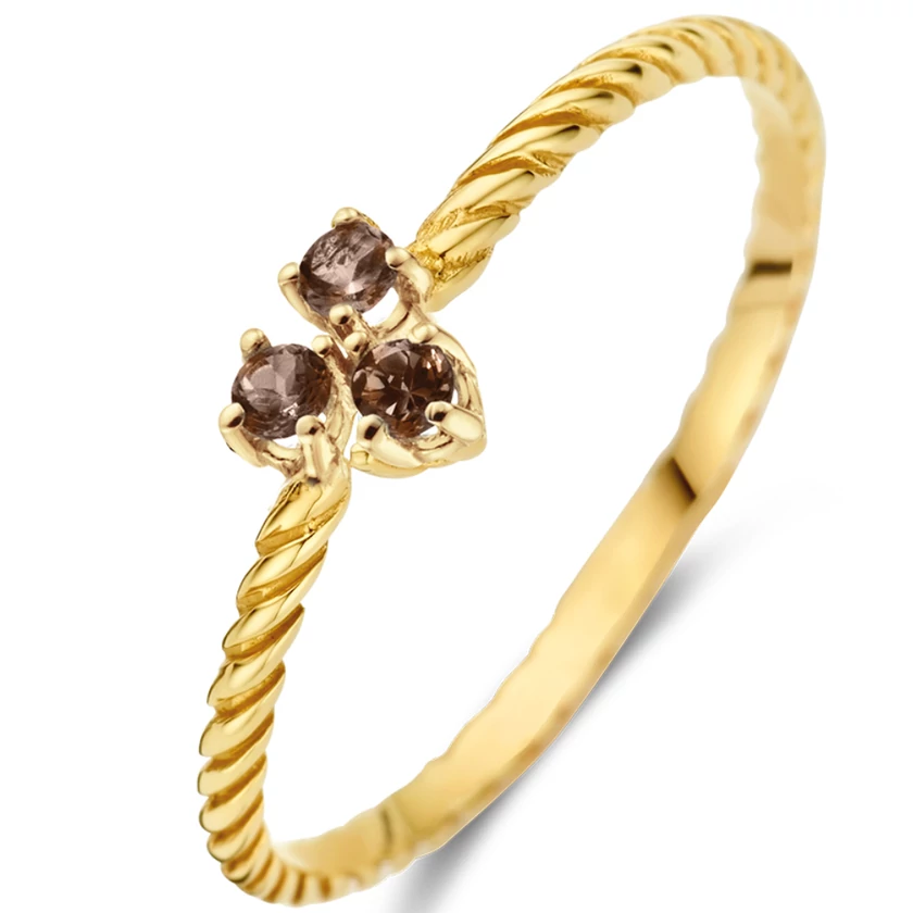 Jackie Gold fonott arany gyűrű tripla füstkvarc kővel - JKR24.019-50