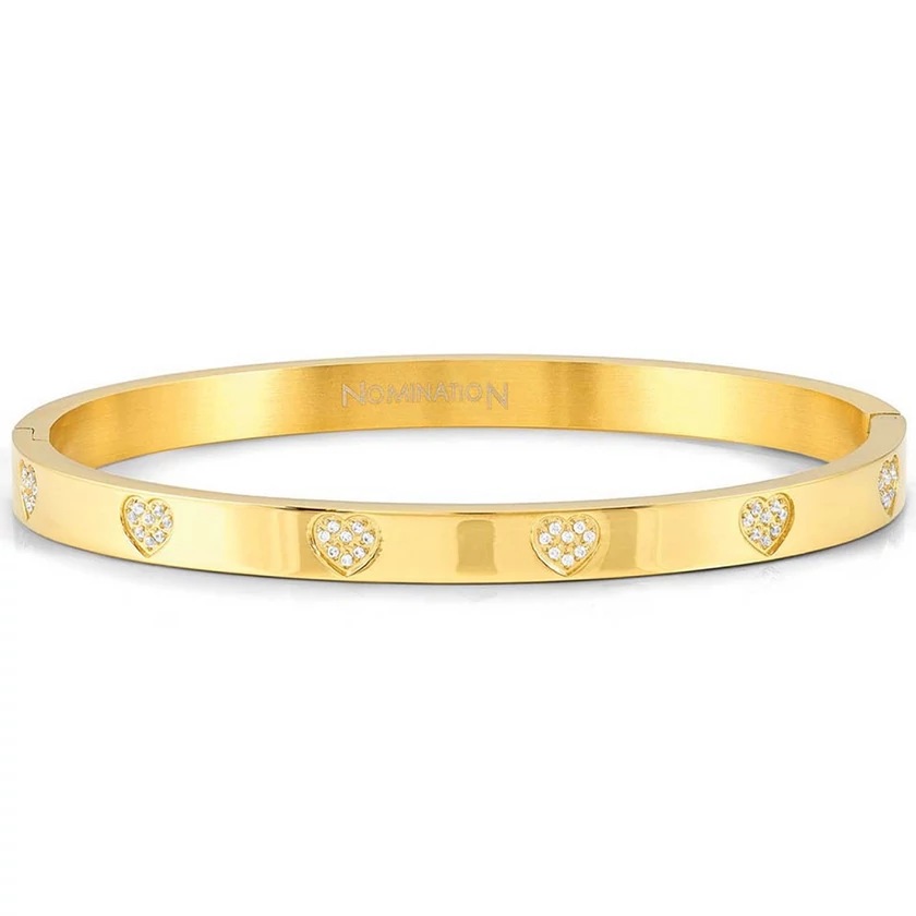 Nomination arany színű nemesacél karperec cirkónia szívekkel - 029503/006