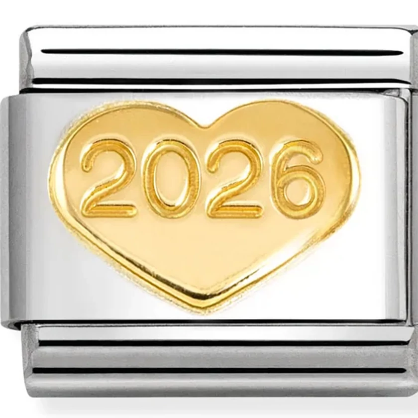 Nomination arany 2026 szív ezüst charm  - 030149/68