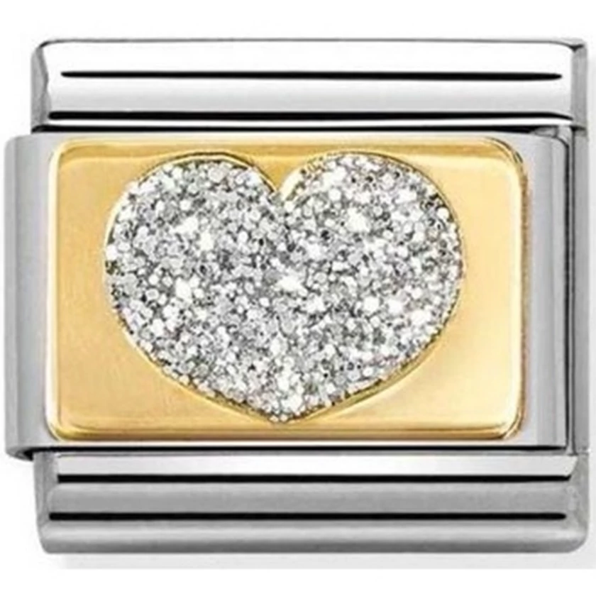 Nomination ezüst sárga arany glitter szív charm  - 030224/09