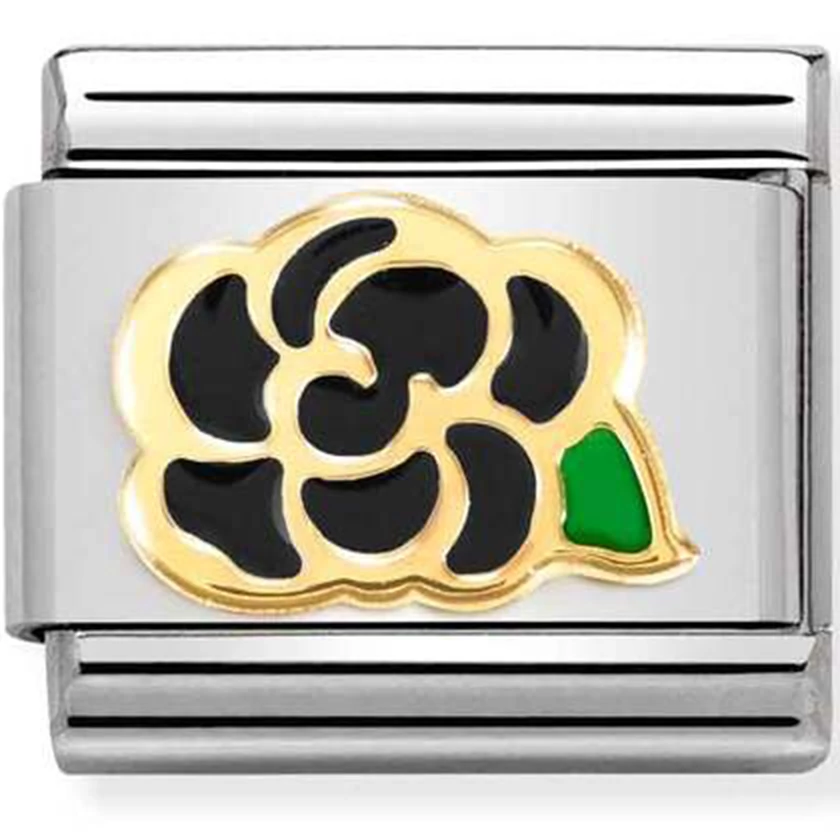 Nomination fekete virágos charm - 030272/78