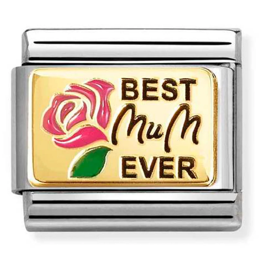 Nomination sárga arany rózsa "Best Mum Ever" ezüst charm  - 030289/14