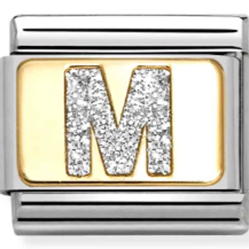 Nomination sárga arany glitter M betű ezüst charm  - 030291/13