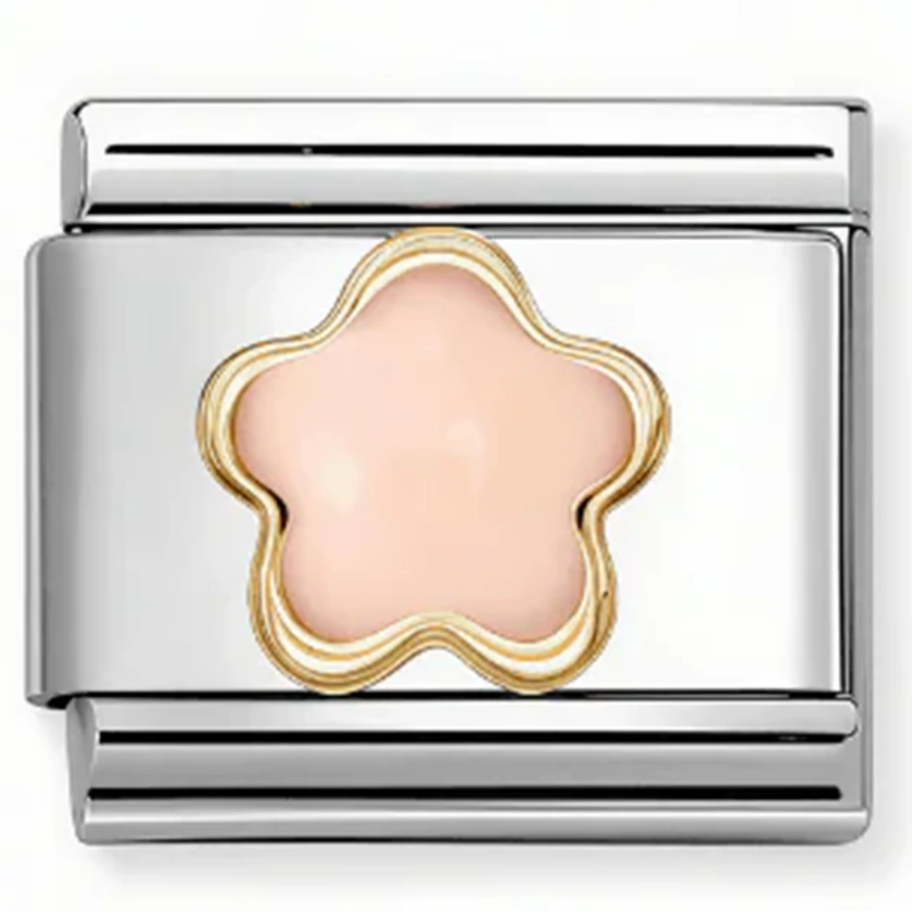 Nomination arany szegélyes rózsaszín virág charm - 030522/10