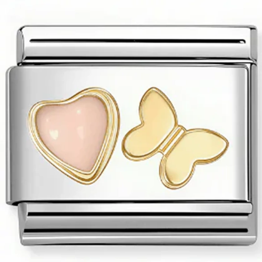 Nomination rózsaszín szív és pillangó charm - 030523/12