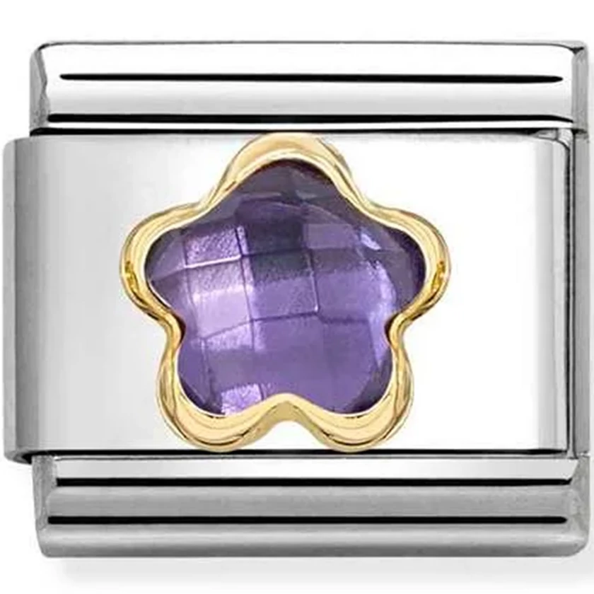 Nomination arany szegélyes lila virág charm - 030615/001