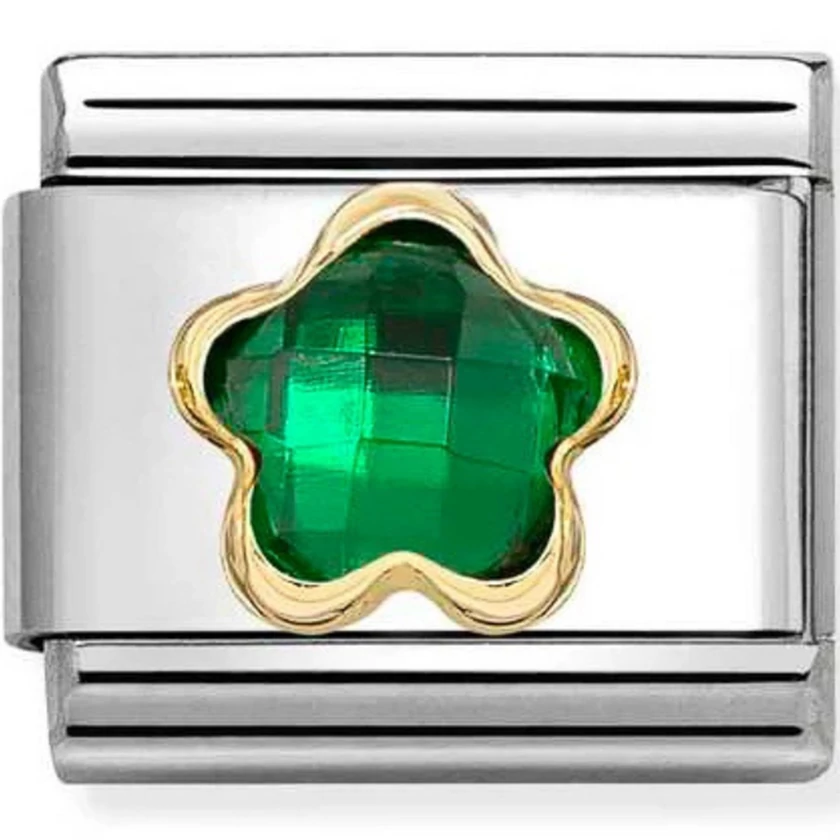 Nomination arany szegélyes zöld virág charm - 030615/004