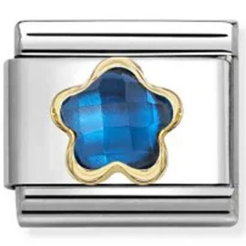 Nomination arany szegélyes kék virág charm - 030615/007