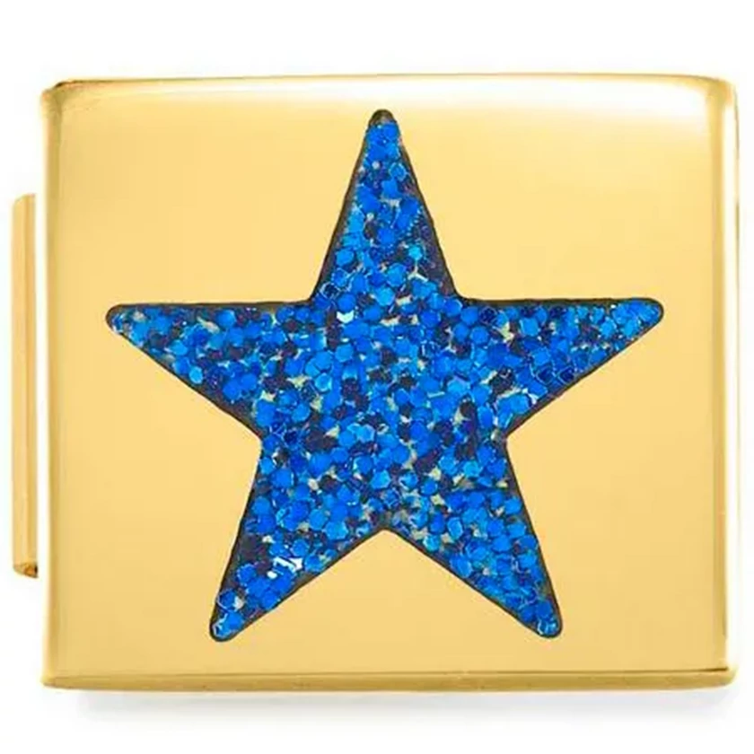 Nomination arany kék glitter csillag charm - 230204/01