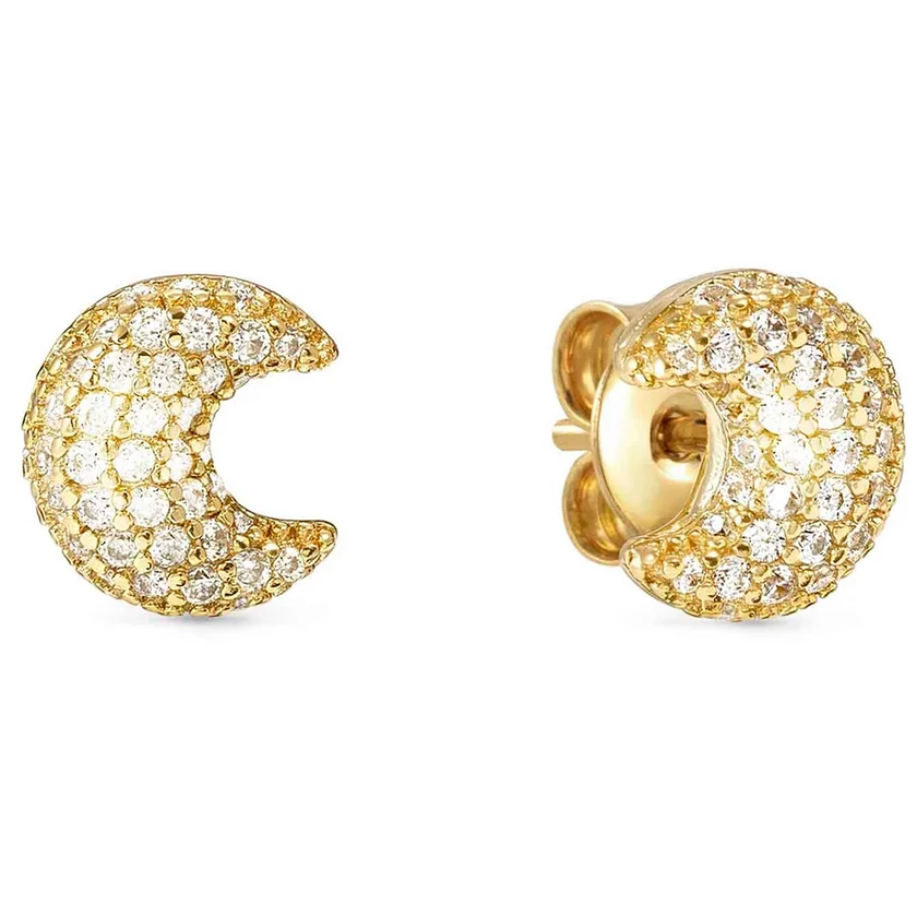 Nomination cirkónia köves domború aranyozott félhold fülbevaló - 242707/024