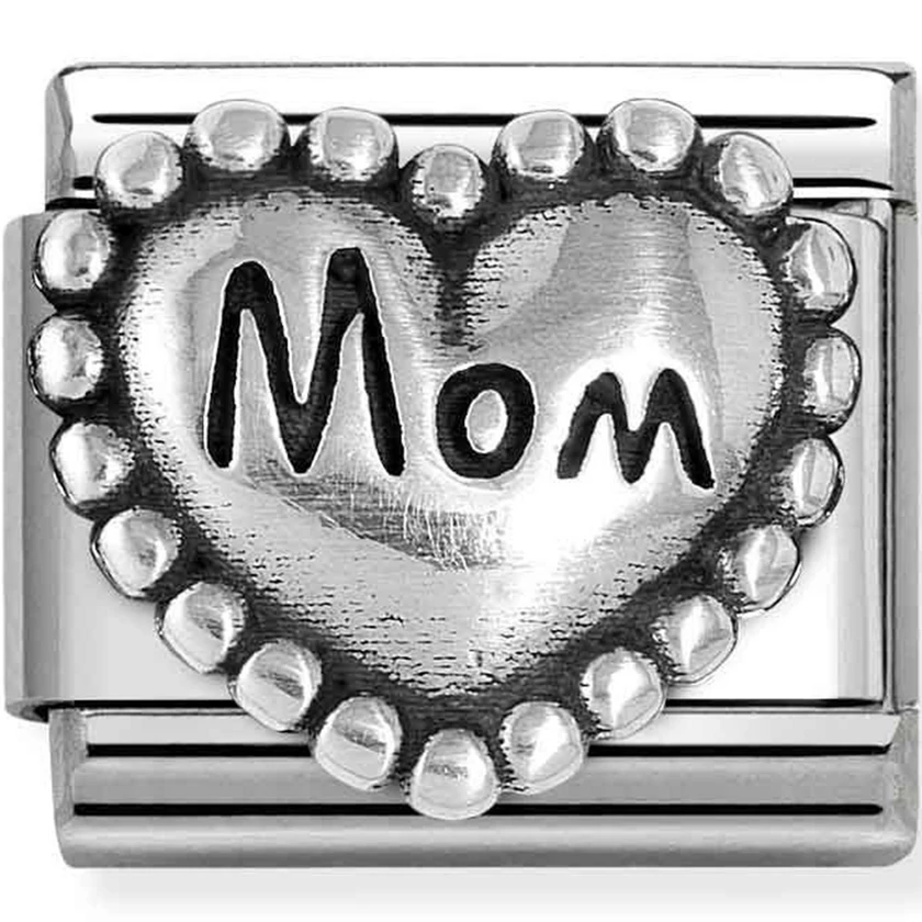 Nomination "MOM" ezüst gyöngyös szív charm  - 330101/79
