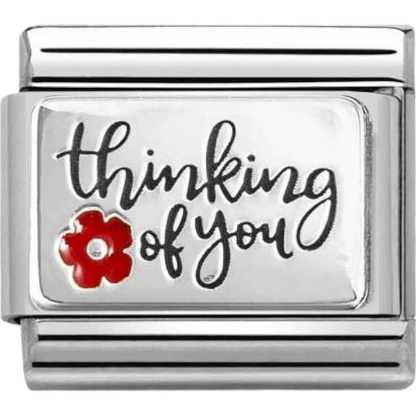 Nomination piros virágos "Thinking of you" ezüst charm  - 330210/04