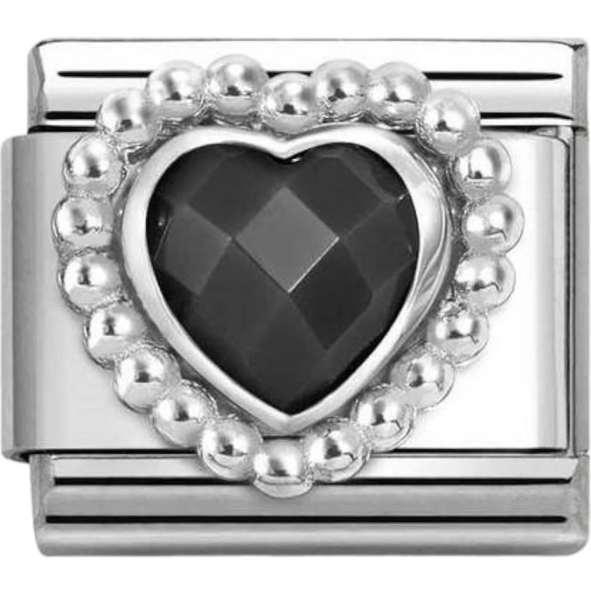 Nomination ezüst fekete szív charm  - 330606/011