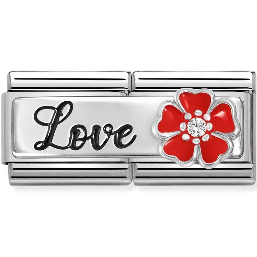 Nomination ezüst "LOVE" piros virág dupla charm  - 330734/14