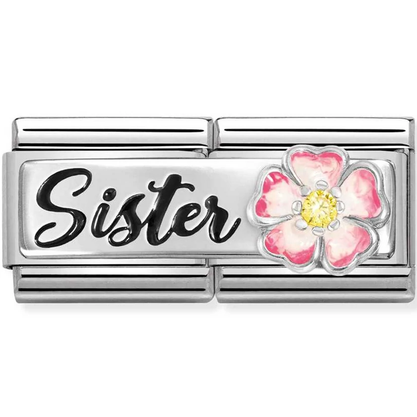 Nomination "Sister" rózsaszín virág ezüst dupla charm  - 330734/15
