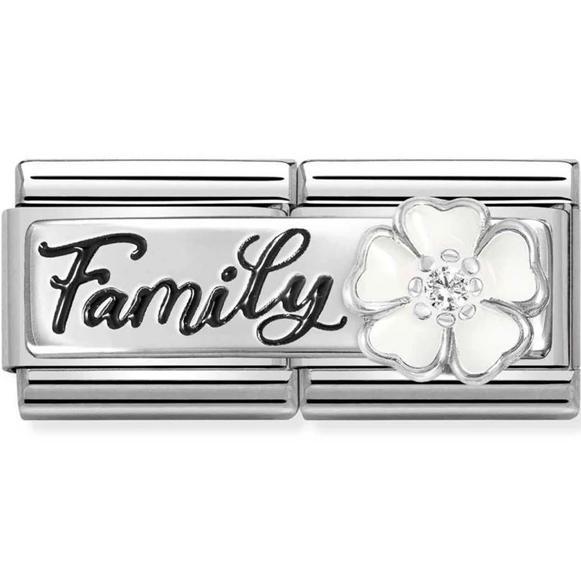 Nomination "Family" fehér virág ezüst dupla charm  - 330734/17