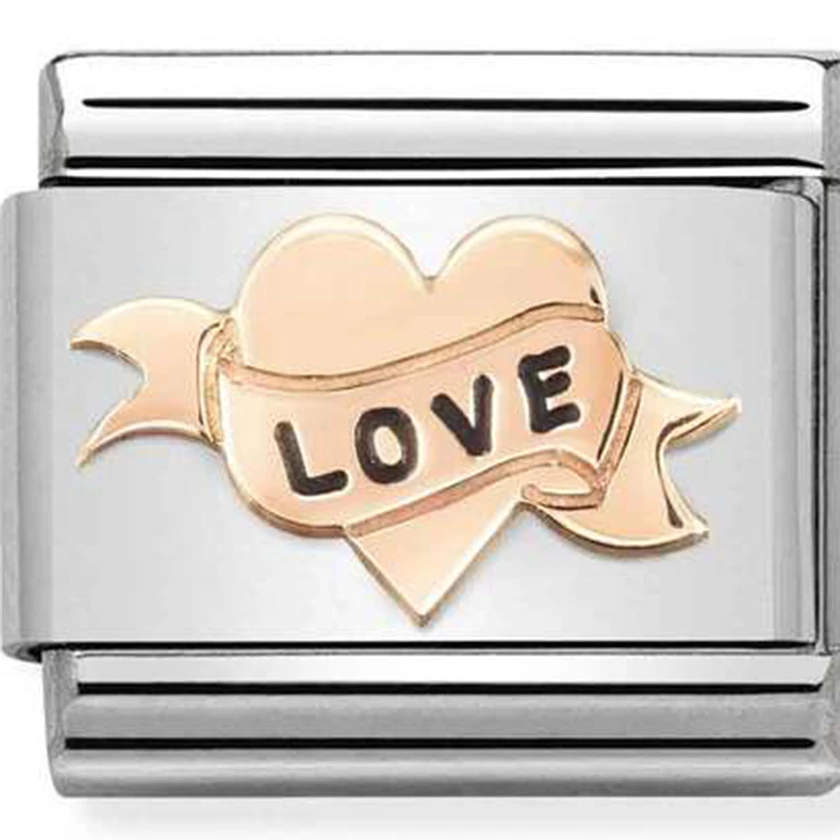 Nomination ezüst charm rozé "LOVE" szívvel - 430202/14