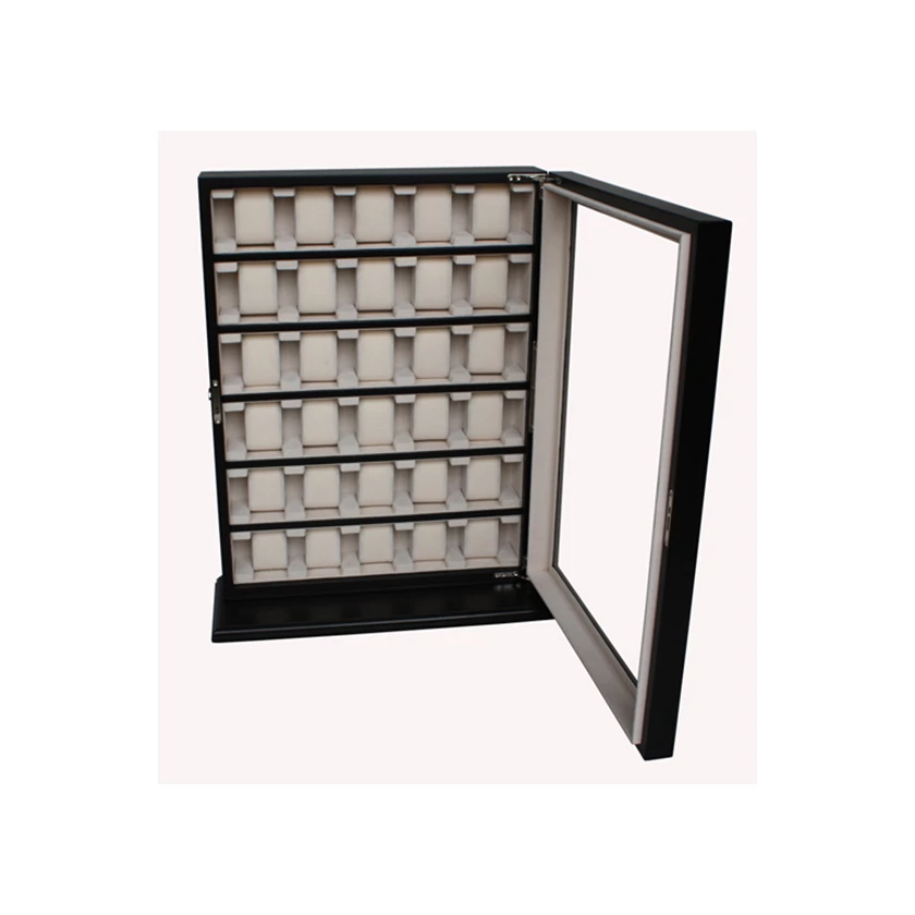 Óratartó vitrin - fekete színű fa - 30 db órának