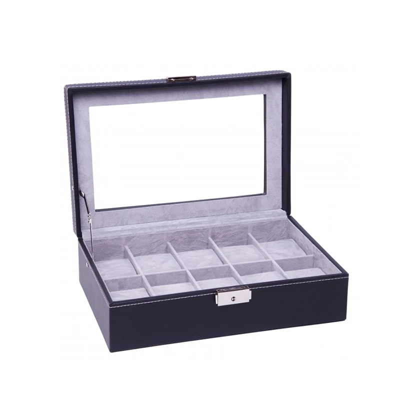 Óratartó doboz - fekete színű bőr - 10 db órának