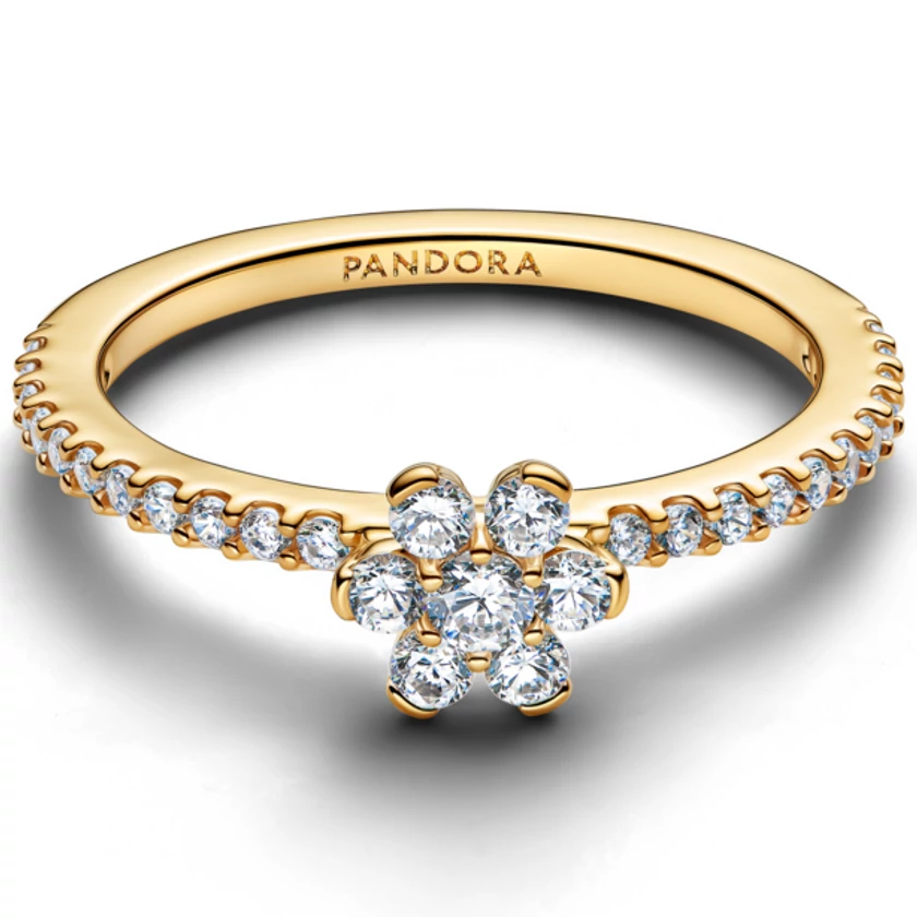Pandora szikrázó virág aranyozott gyűrű - 164499C01-48