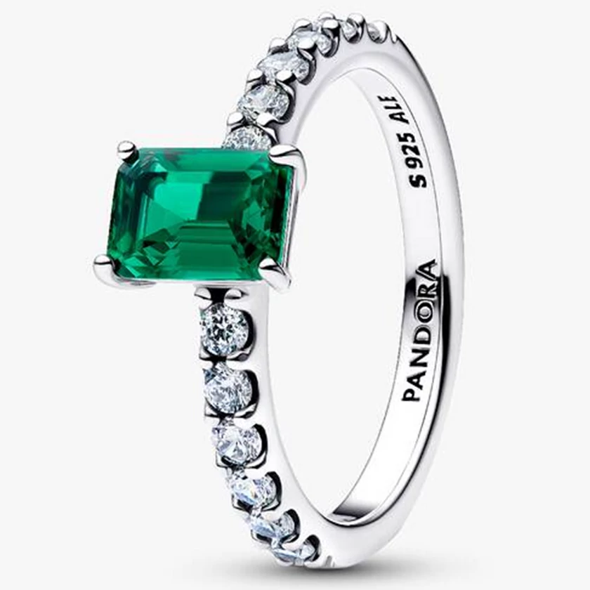 Pandora szikrázó zöld téglalap ezüst gyűrű - 194506C01-50