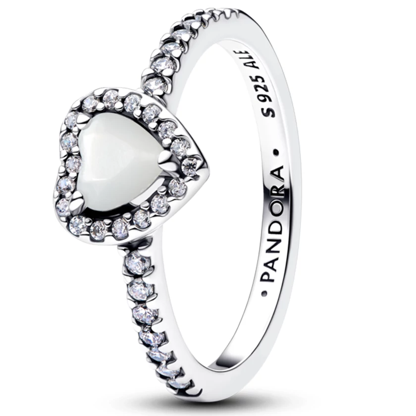 Pandora kiemelt fehér szív gyűrű - 198421C11-50