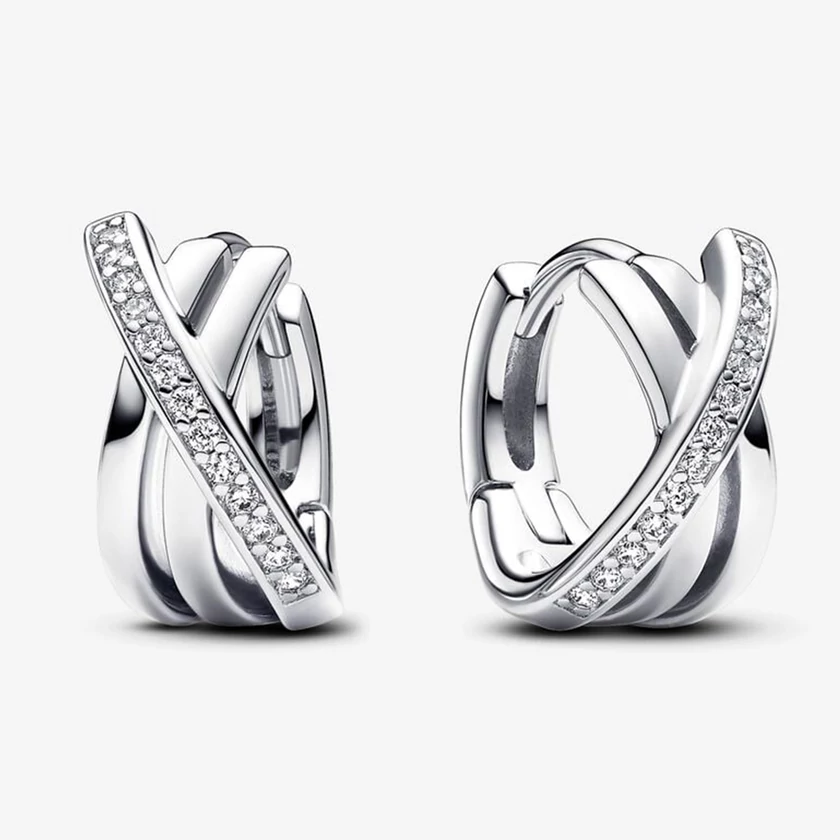 Pandora keresztezett ezüst pavé karika fülbevaló - 293150C01