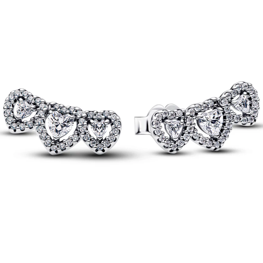 Pandora hármas szív ezüst beszúrós fülbevaló  - 294411C01
