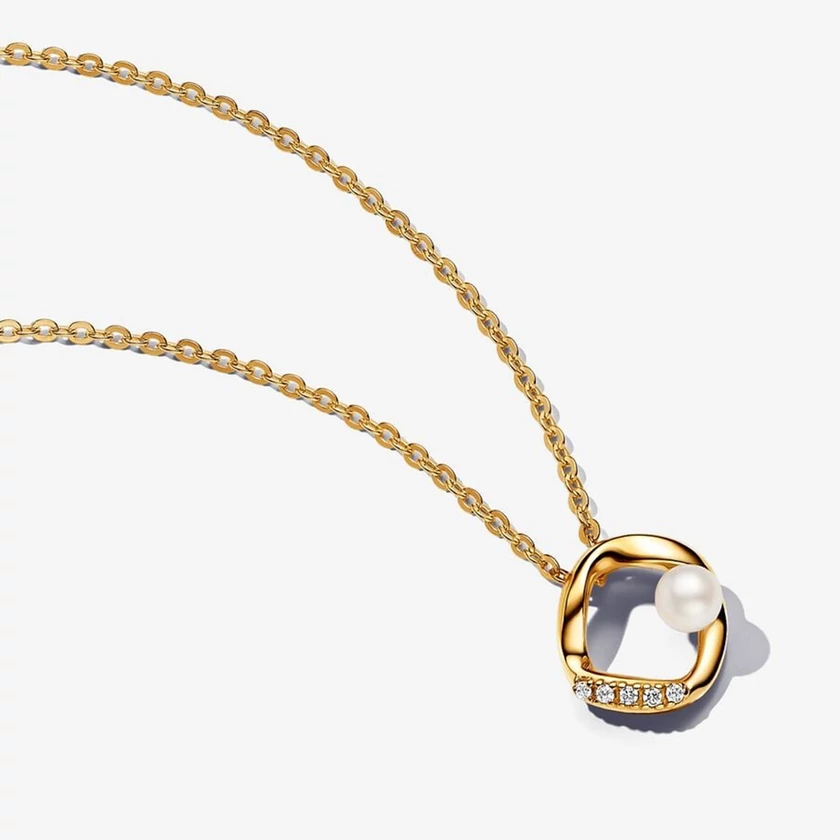 Pandora organikus formájú pavé kör és tenyésztett gyöngy collier nyaklánc - 363303C01-45