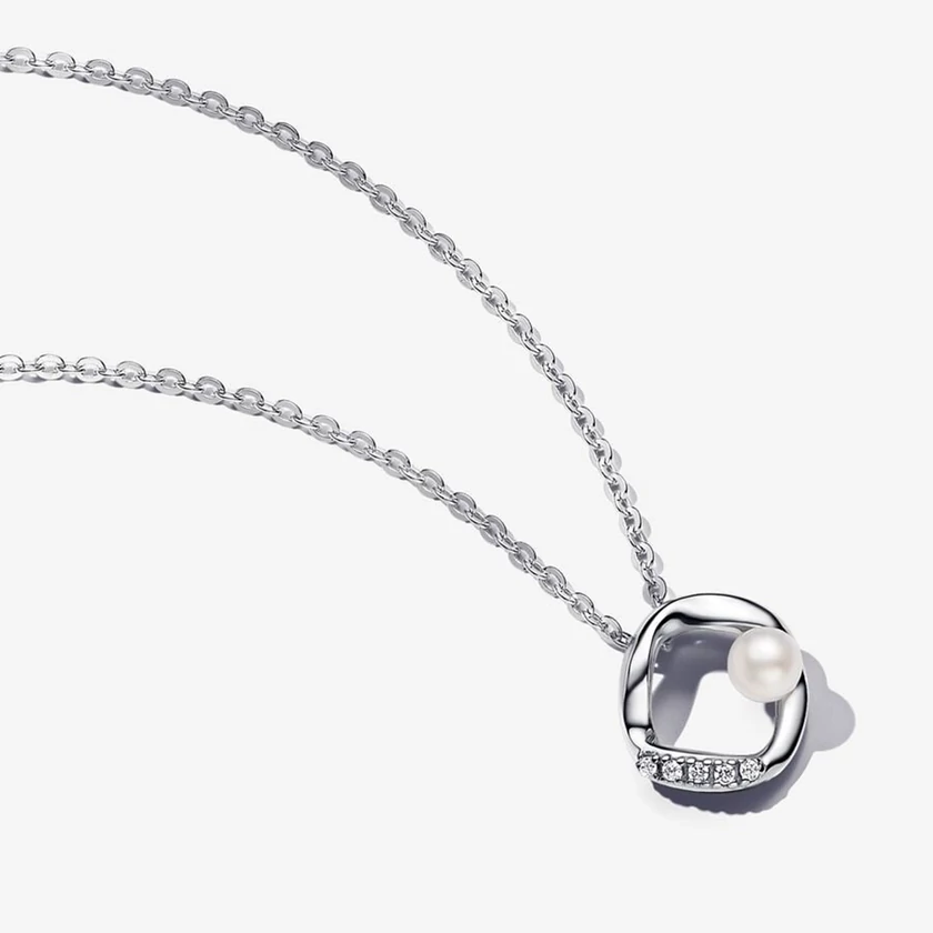 Pandora organikus formájú pavé kör és kezelt édesvízi tenyésztett gyöngy collier nyaklánc - 393303C01-45