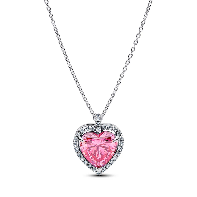 Pandora rózsaszín szikrázó szív collier nyaklánc  - 394414C01-45