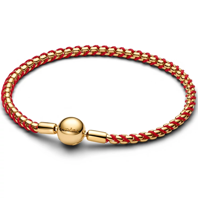 Pandora aranyozott piros zsinóros Moments karkötő  - 563816C01-17