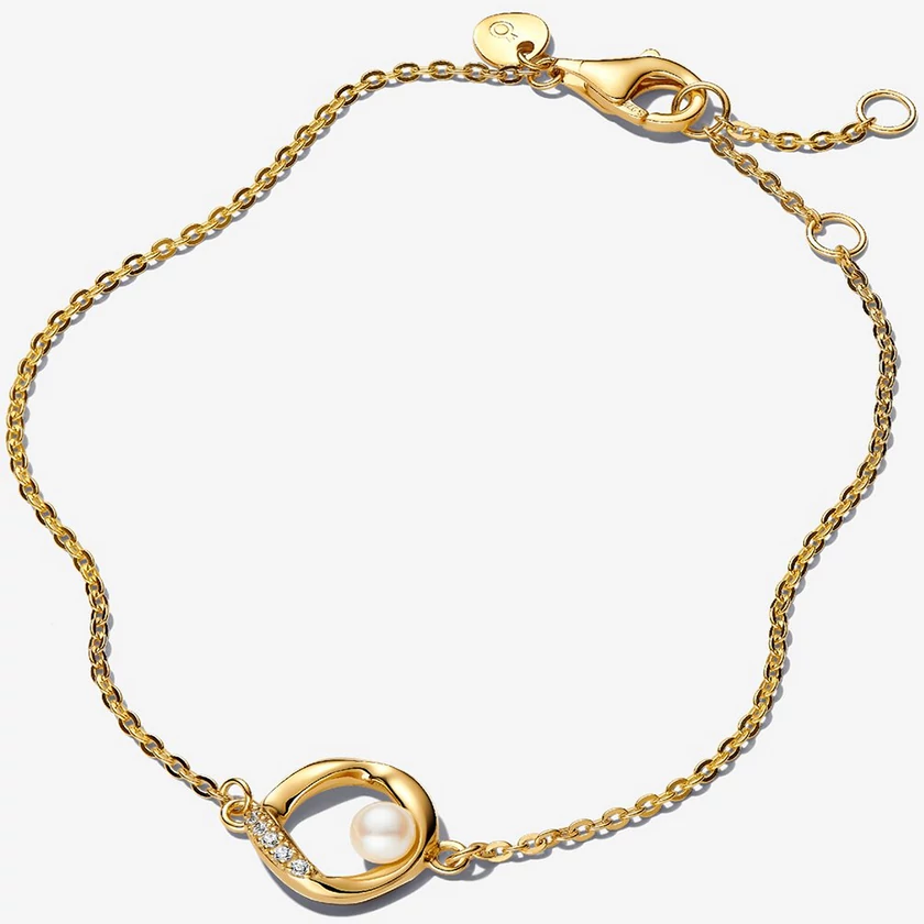 Pandora arany organikus formájú pavé kör & tenyésztett gyöngy karkötő - 563830C01-16