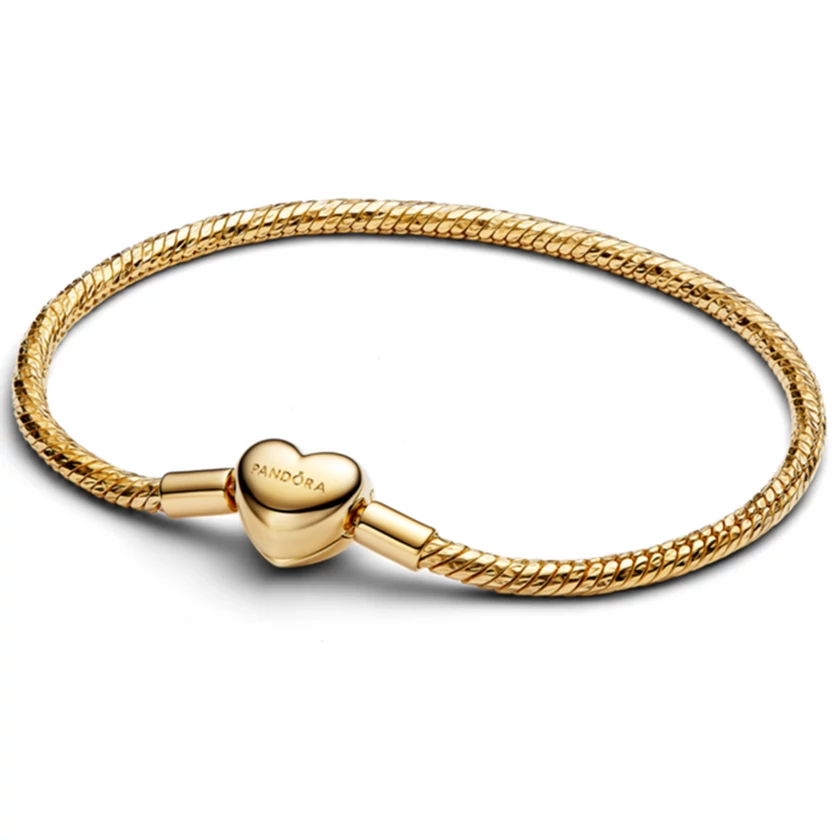 Pandora szív csatos sárga arany fazettált kígyólánc karkötő - 564236C00-18