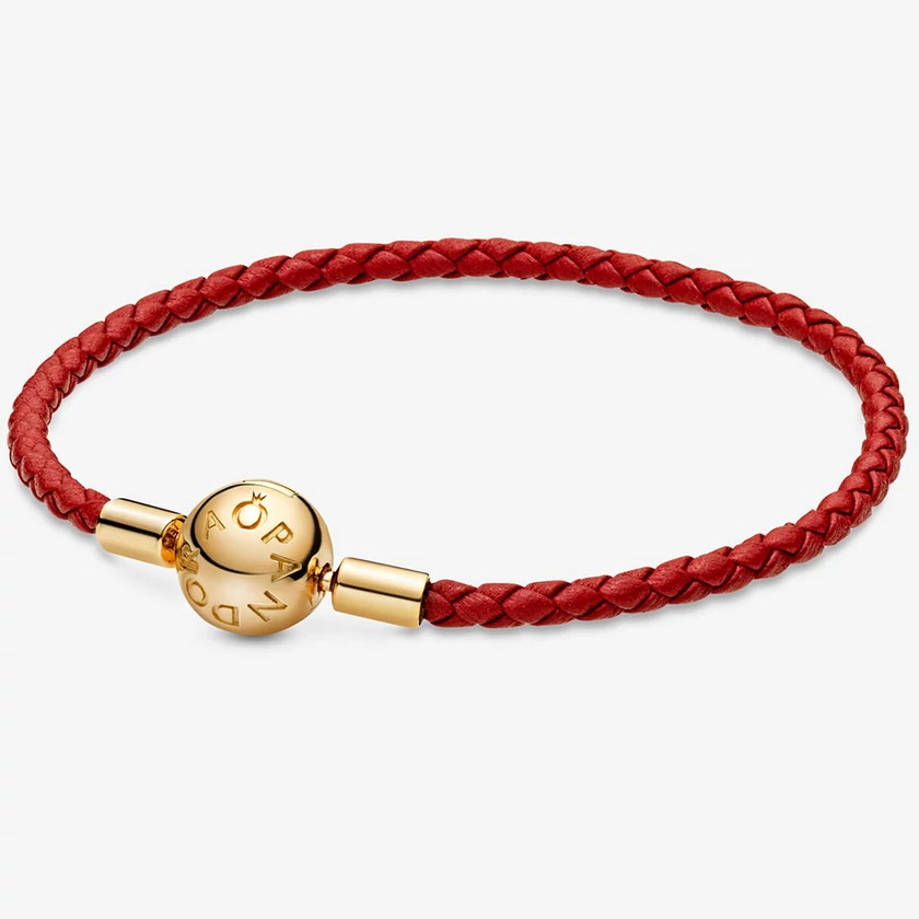 Pandora piros bőr karkötő sárga arany gömbcsattal - 568777C01-S3