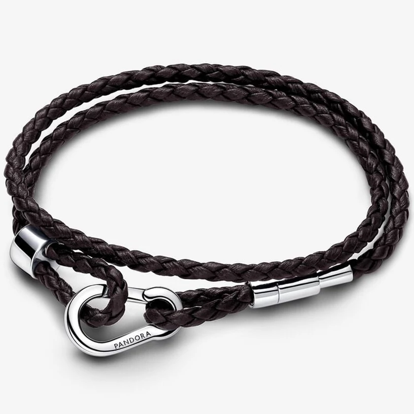 Pandora barna dupla fonott bőr karkötő - 593338C01-D2