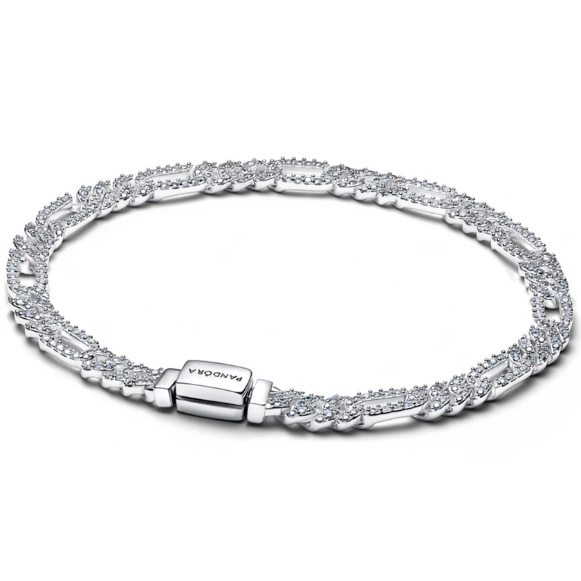 Pandora ezüst kubai láncos karkötő cirkónia kövekkel - 594227C01-16