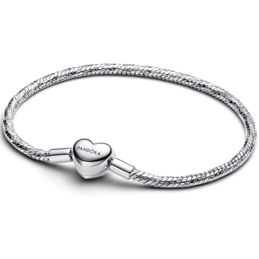 Pandora szív csatos ezüst fazettált kígyólánc karkötő - 594236C00-16