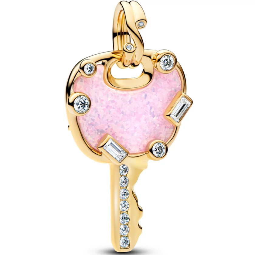 Pandora rózsaszín opál aranyozott kulcs függő  - 764349C01