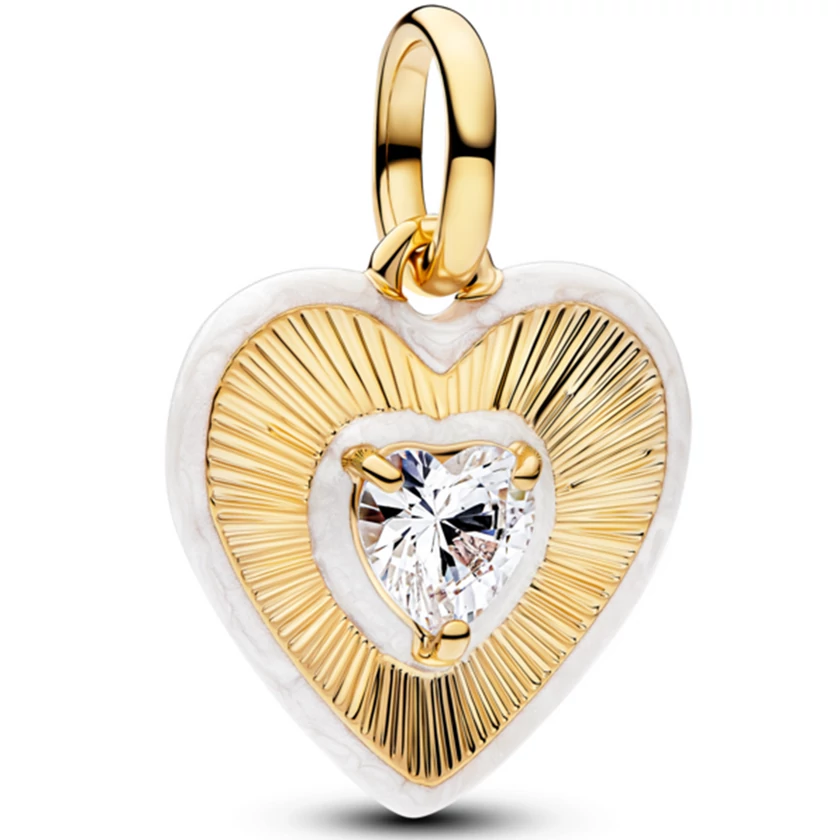 Pandora sugárzó szív aranyozott fehér medál függő  - 764409C01