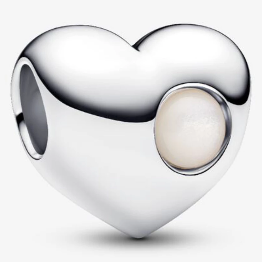 Pandora fehér június születésköves gravírozható szív charm - 794161C06